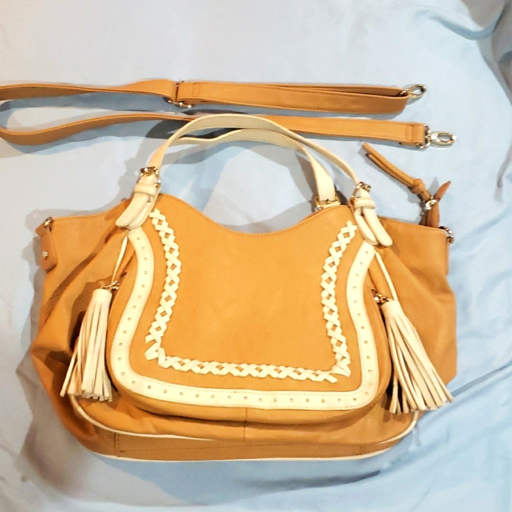Big Budda Tote handbag. Camel color,  16"L 14"H